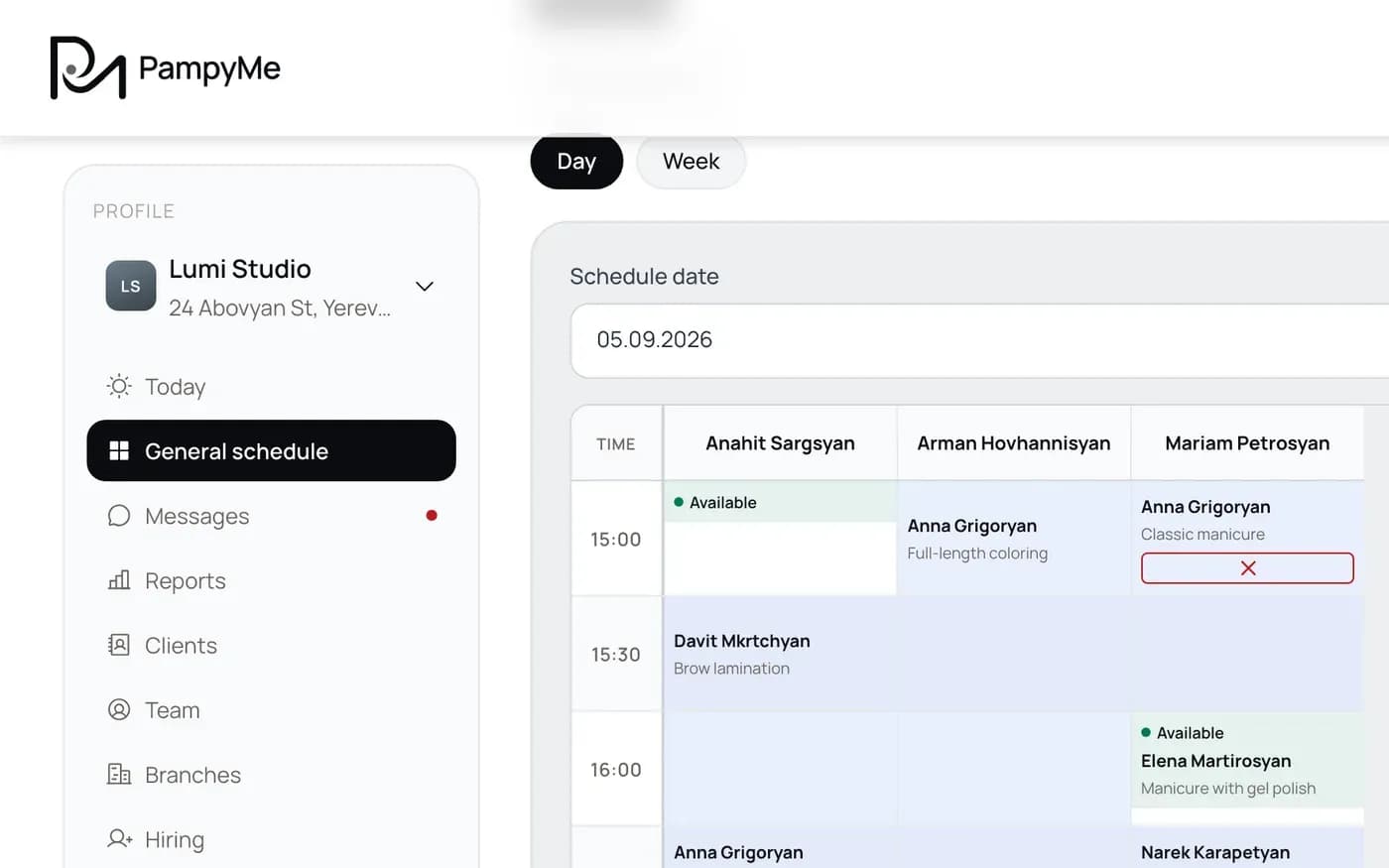 Team calendar in the owner dashboard