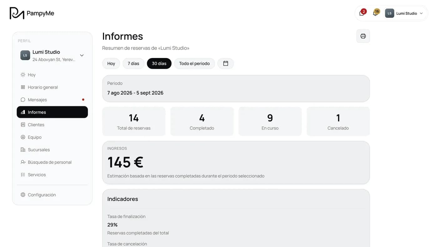 Informe del periodo en el panel del propietario
